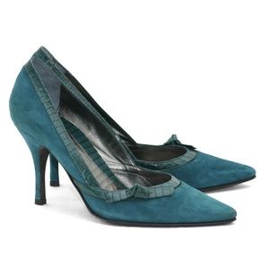 Banana Republic Green Suede & Crocodile Pumps, NWT